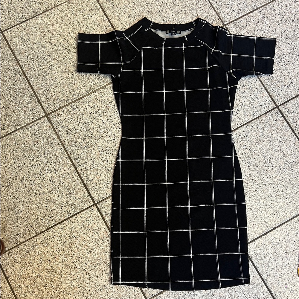 Iris Black and White Checkered Mini Dress